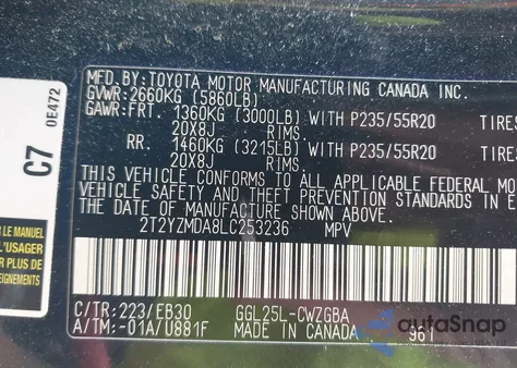 2020 Lexus Rx 350 F Sport Performance z USA, uszkodzony, nr VIN 2T2YZMDA8LC253236